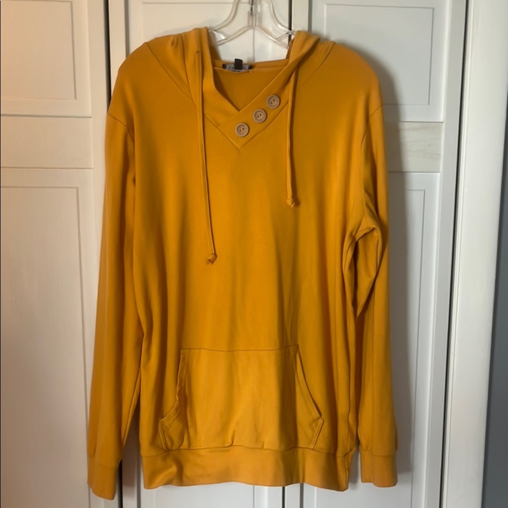 Mustard Yellow Hoodie with Button Detail